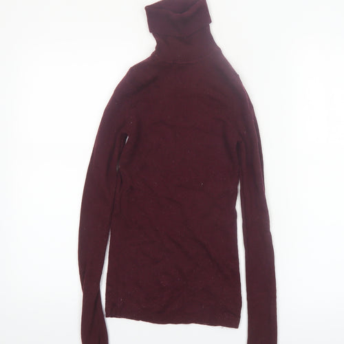 UNIQLO Women's Red Wool Roll Neck Jumper XS Slim Fit