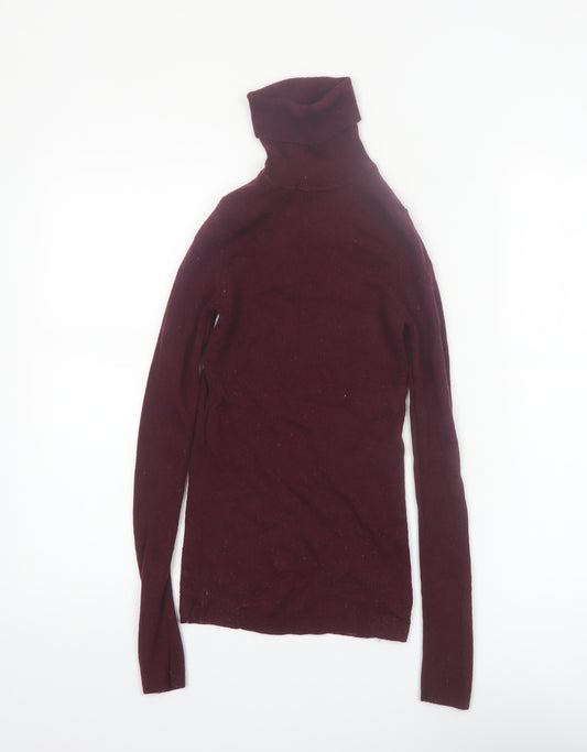 UNIQLO Women's Red Wool Roll Neck Jumper XS Slim Fit