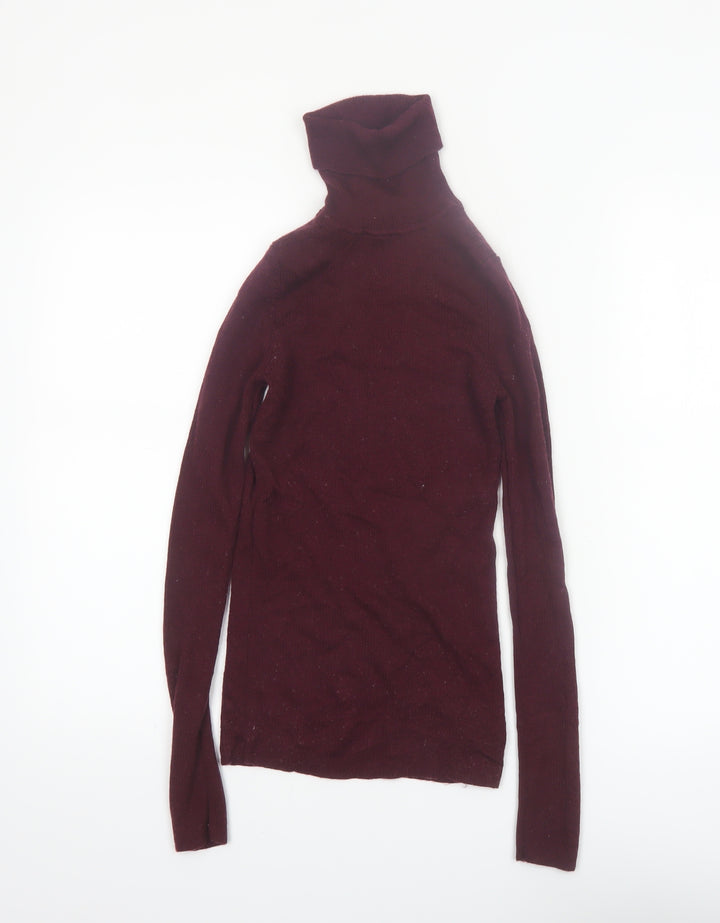 UNIQLO Women's Red Wool Roll Neck Jumper XS Slim Fit