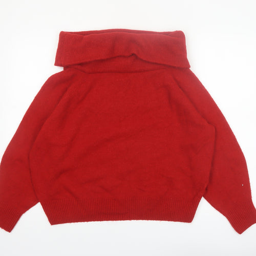 H&M Women Red Roll Neck Jumper Wool Blend Size 12 Winter Knitwear