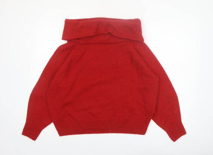 H&M Women Red Roll Neck Jumper Wool Blend Size 12 Winter Knitwear