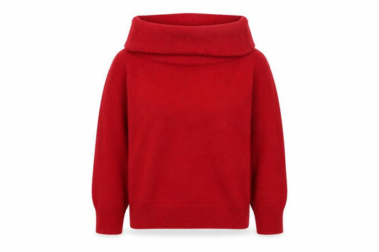 Front view of H&M Women Red Roll Neck Jumper Wool Blend, size 12, Winter Knitwear