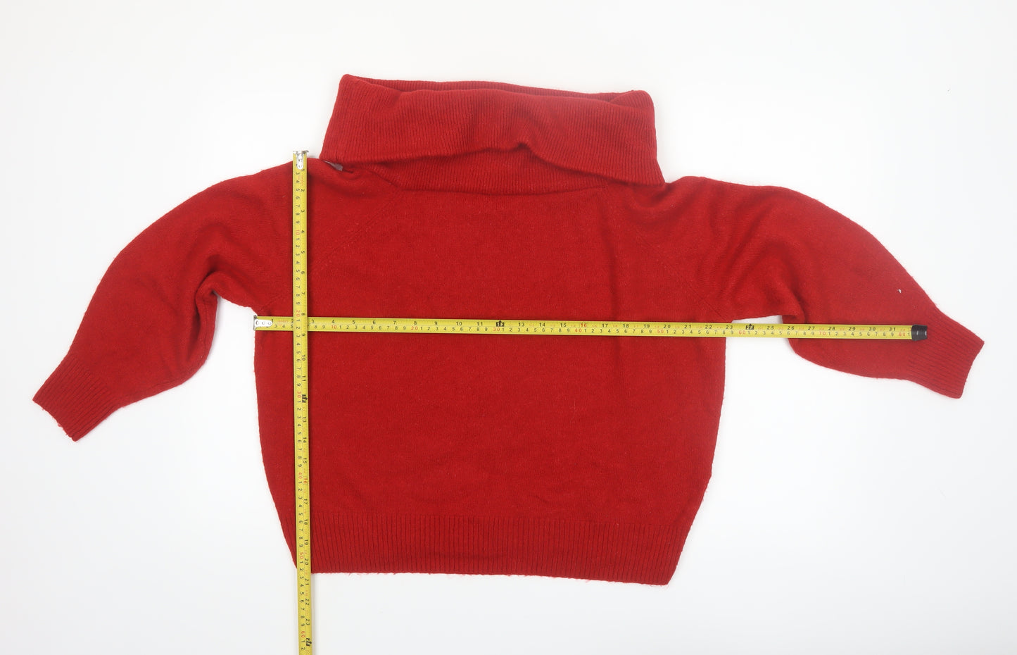 H&M Women Red Roll Neck Jumper Wool Blend Size 12 Winter Knitwear