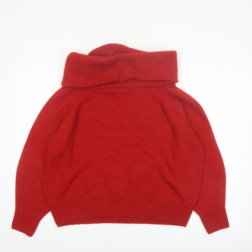 H&M Women Red Roll Neck Jumper Wool Blend Size 12 Winter Knitwear