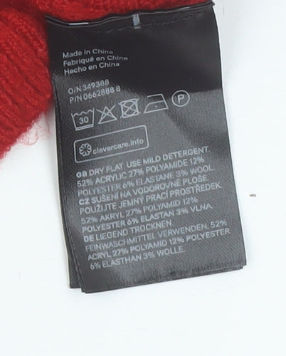 H&M Women Red Roll Neck Jumper Wool Blend Size 12 Winter Knitwear