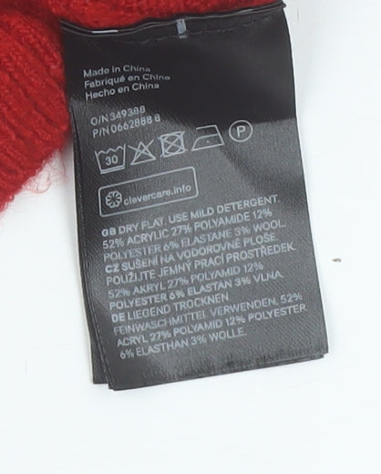 H&M Women Red Roll Neck Jumper Wool Blend Size 12 Winter Knitwear