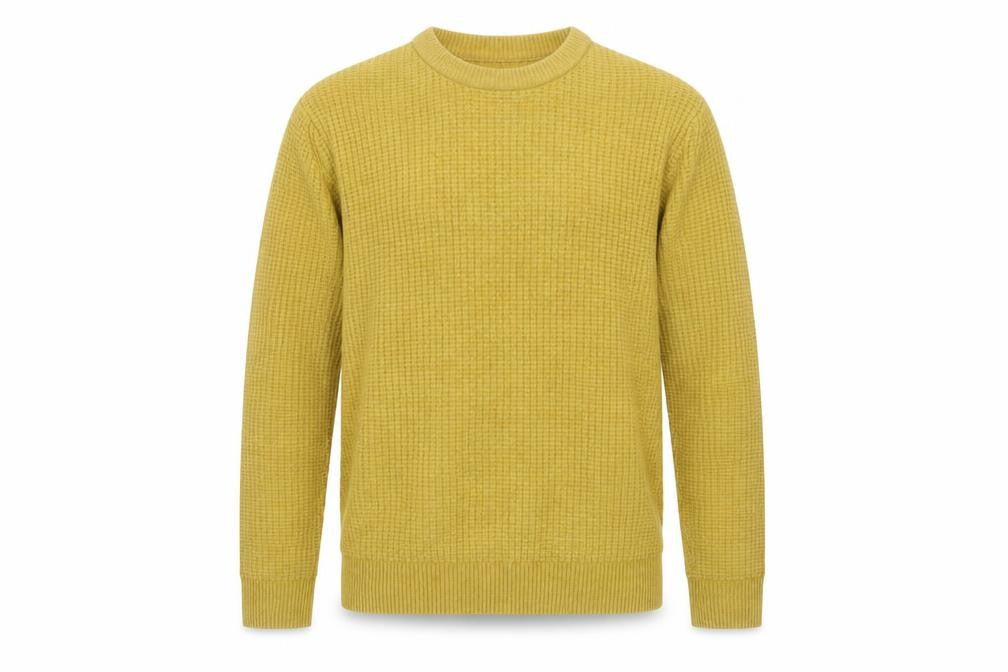 Front view of Marks & Spencer Men's Yellow Wool Blend Waffle Knit Jumper S Regular