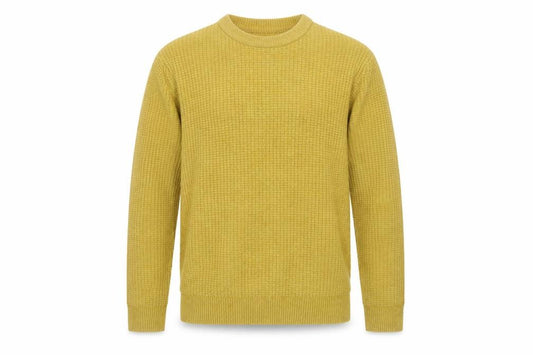 Front view of Marks & Spencer Men's Yellow Wool Blend Waffle Knit Jumper S Regular