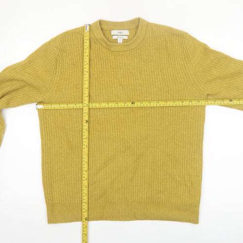 Marks and Spencer Men's Yellow Wool Blend Waffle Knit Jumper S Regular