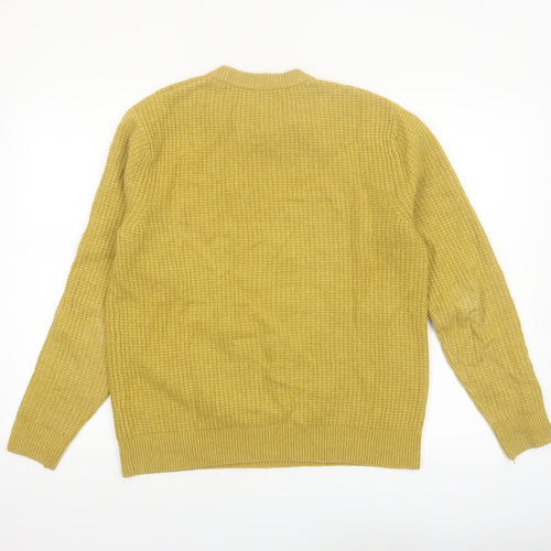 Marks and Spencer Men's Yellow Wool Blend Waffle Knit Jumper S Regular