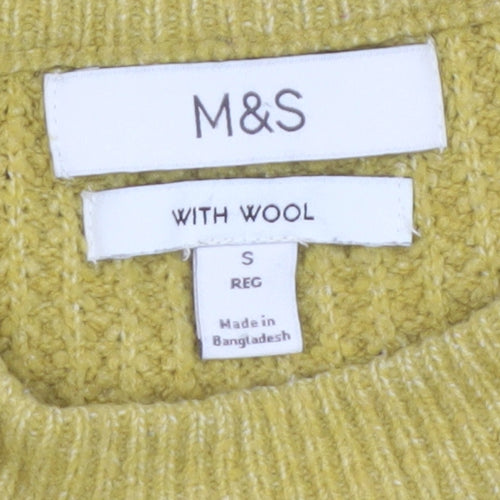 Marks and Spencer Men's Yellow Wool Blend Waffle Knit Jumper S Regular