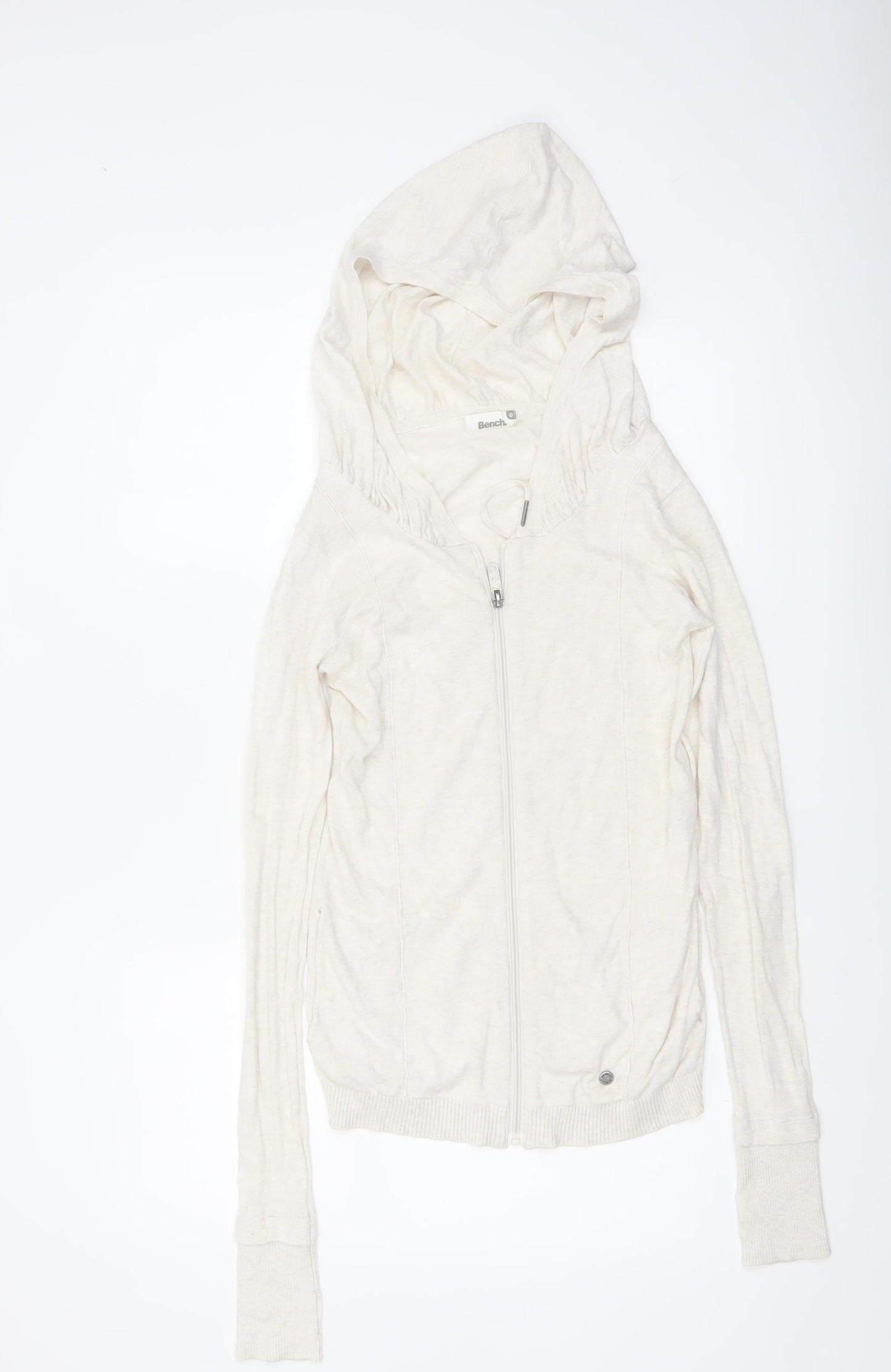Bench Women Ivory Full Zip Hooded Cotton Jumper XS