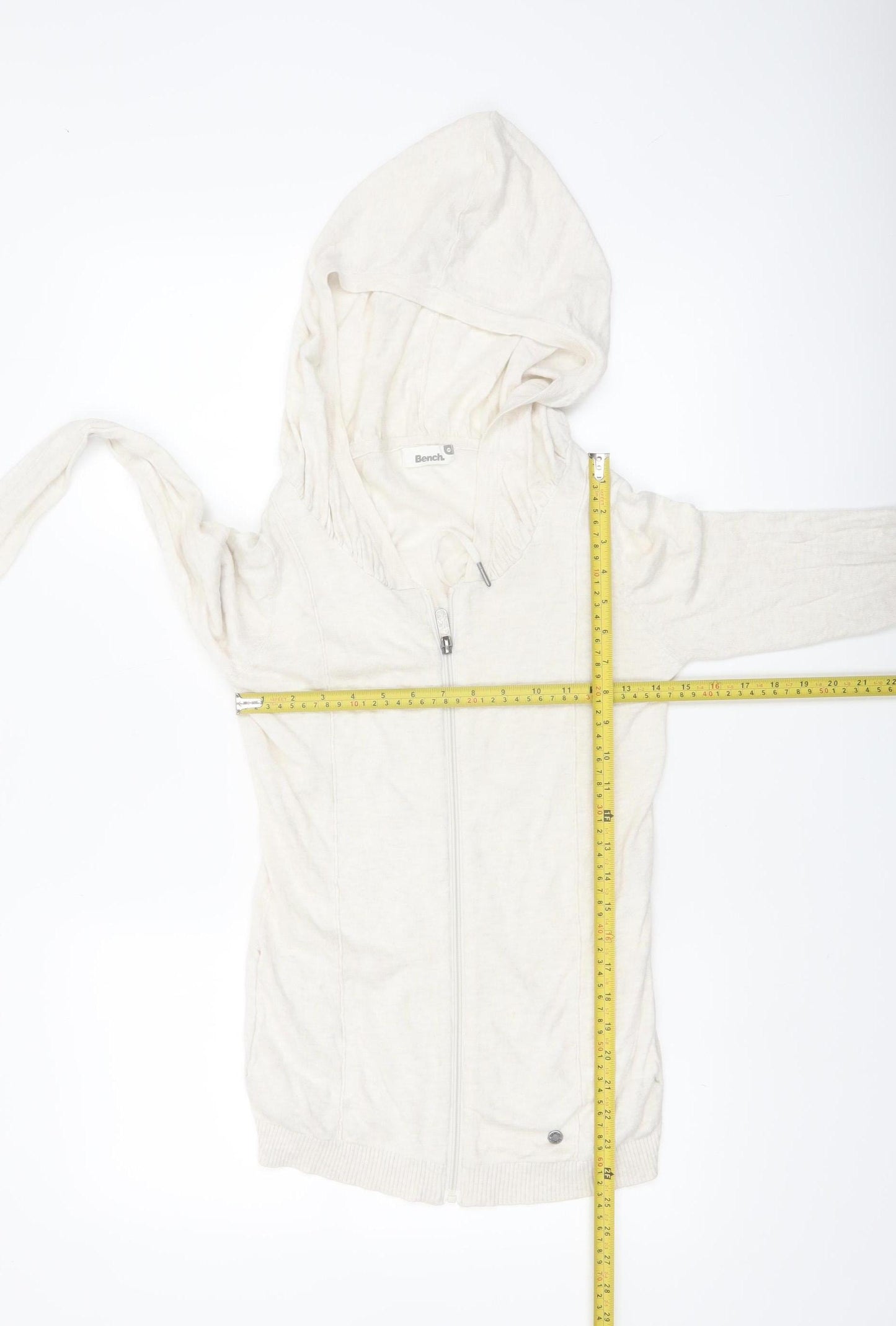 Bench Women Ivory Full Zip Hooded Cotton Jumper XS