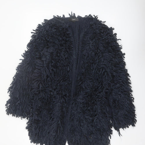 Next Women Navy Blue Shaggy Knit Open Cardigan Jumper Medium Acrylic Wool