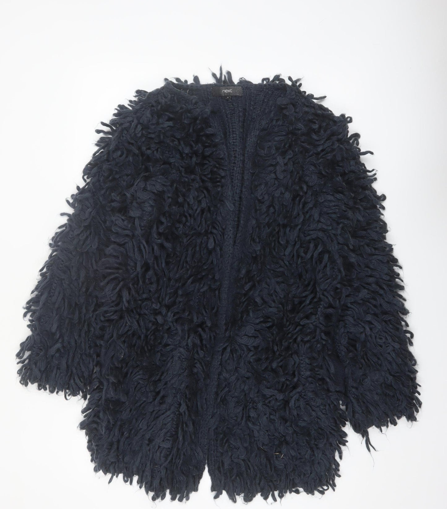 Next Women Navy Blue Shaggy Knit Open Cardigan Jumper Medium Acrylic Wool