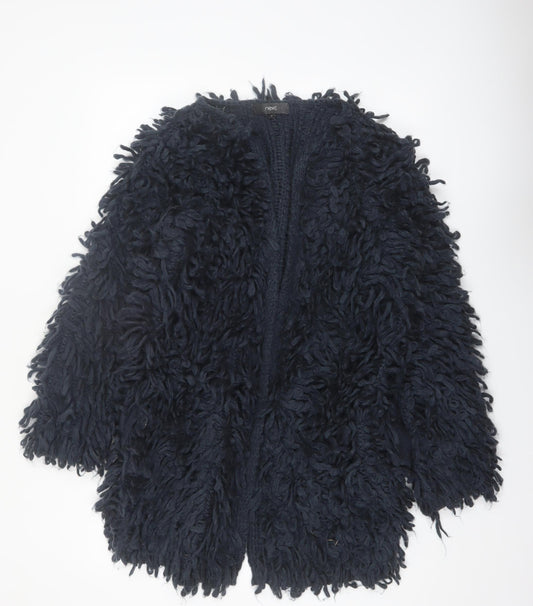 Next Women Navy Blue Shaggy Knit Open Cardigan Jumper Medium Acrylic Wool
