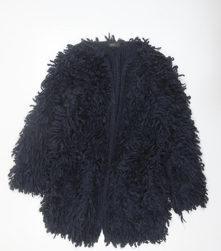 Next Women Navy Blue Shaggy Knit Open Cardigan Jumper Medium Acrylic Wool