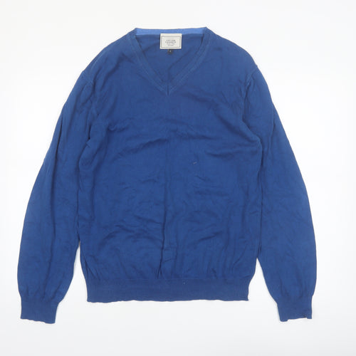 John Lewis Men's Blue V-Neck Cotton Cashmere Jumper Size L