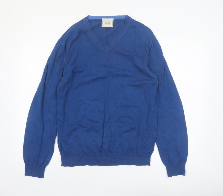 John Lewis Men's Blue V-Neck Cotton Cashmere Jumper Size L