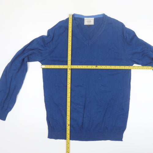 John Lewis Men's Blue V-Neck Cotton Cashmere Jumper Size L