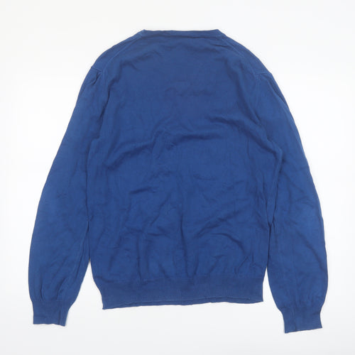 John Lewis Men's Blue V-Neck Cotton Cashmere Jumper Size L