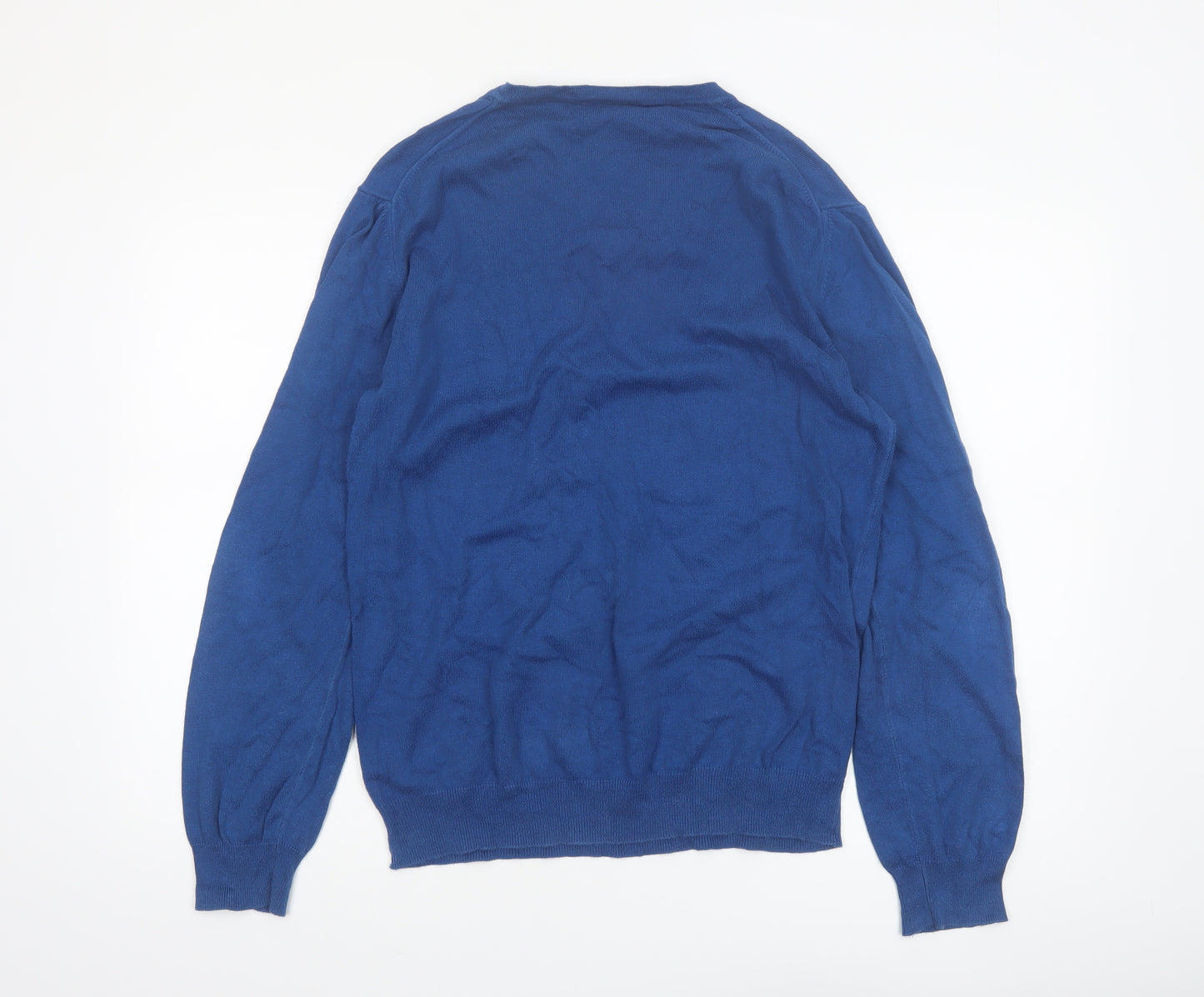 John Lewis Men's Blue V-Neck Cotton Cashmere Jumper Size L