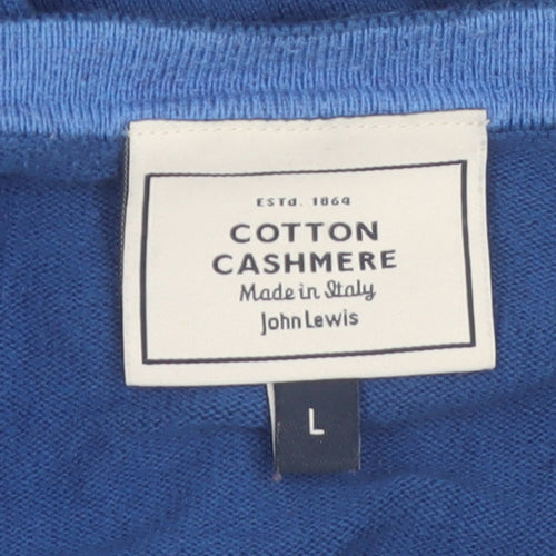 John Lewis Men's Blue V-Neck Cotton Cashmere Jumper Size L