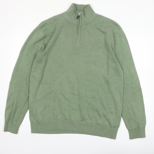 Next Men’s Green Cotton Half Zip High Neck Jumper Size L