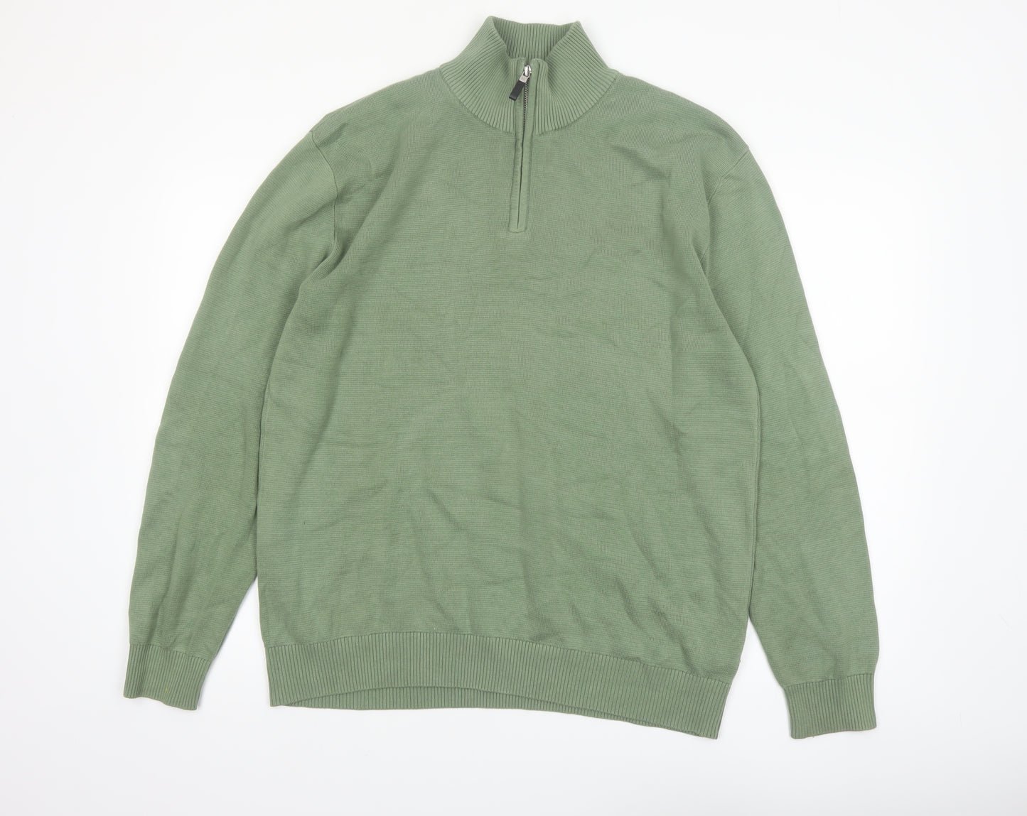 Next Men’s Green Cotton Half Zip High Neck Jumper Size L