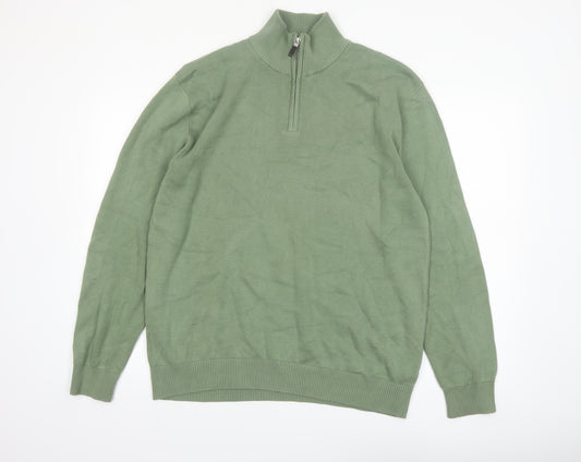 Next Men’s Green Cotton Half Zip High Neck Jumper Size L