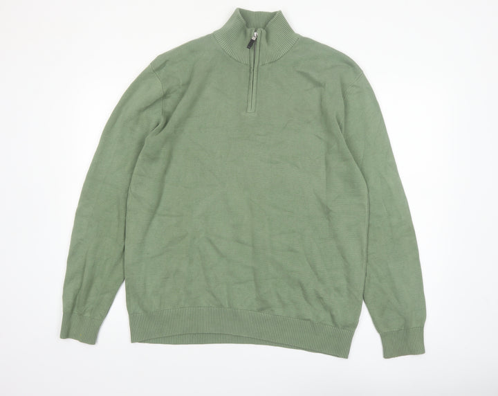 Next Men’s Green Cotton Half Zip High Neck Jumper Size L