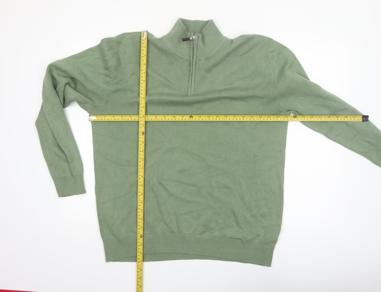 Next Men’s Green Cotton Half Zip High Neck Jumper Size L