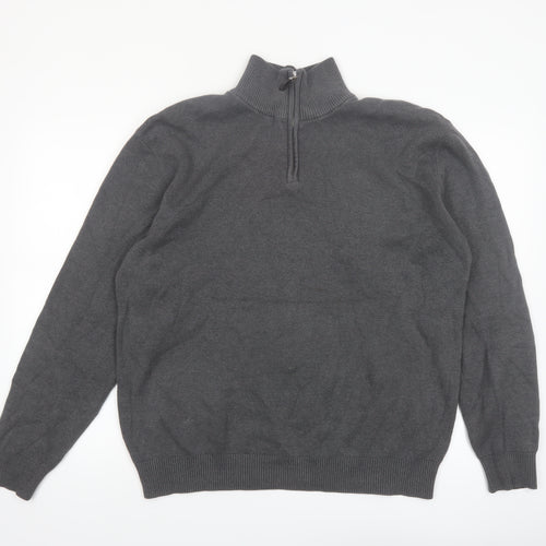 Next Men's Grey Cotton 1/2 Zip High Neck Jumper Size L