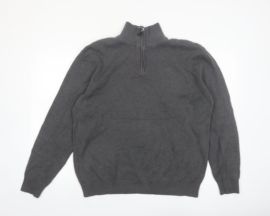 Next Men's Grey Cotton 1/2 Zip High Neck Jumper Size L