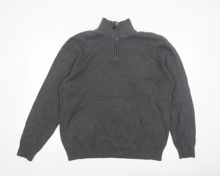 Next Men's Grey Cotton 1/2 Zip High Neck Jumper Size L