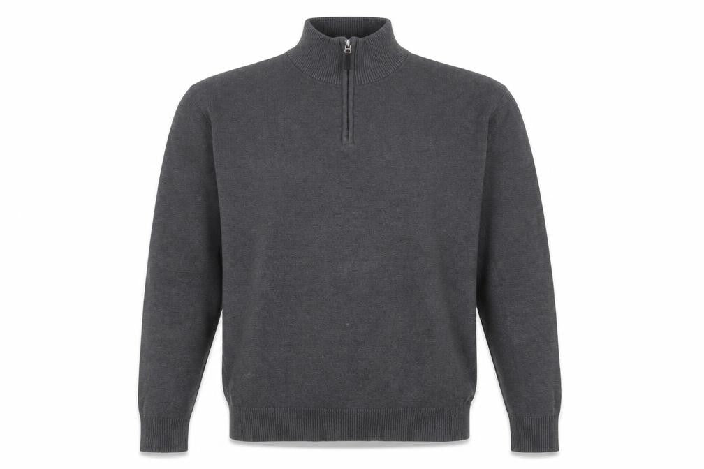 Front view of Next Men's Grey Cotton 1/2 Zip High Neck Jumper, size L