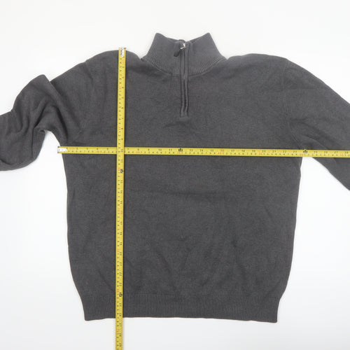 Next Men's Grey Cotton 1/2 Zip High Neck Jumper Size L