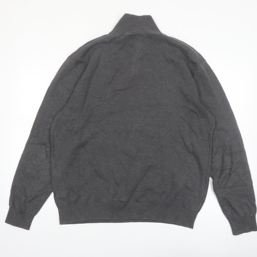 Next Men's Grey Cotton 1/2 Zip High Neck Jumper Size L