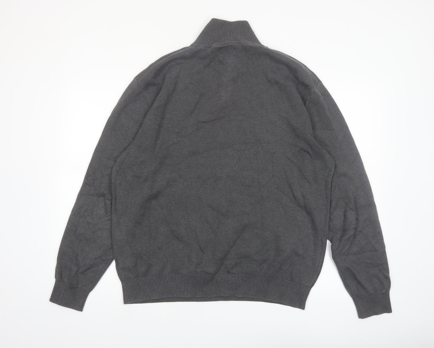 Next Men's Grey Cotton 1/2 Zip High Neck Jumper Size L