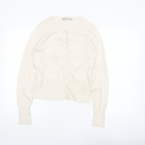Oasis Women Ivory Cotton Long Sleeve Crew Neck Cardigan XS