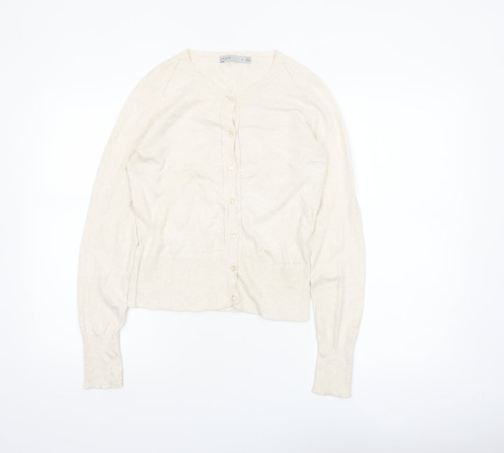 Oasis Women Ivory Cotton Long Sleeve Crew Neck Cardigan XS
