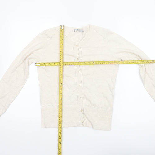 Oasis Women Ivory Cotton Long Sleeve Crew Neck Cardigan XS