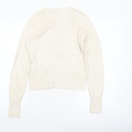 Oasis Women Ivory Cotton Long Sleeve Crew Neck Cardigan XS