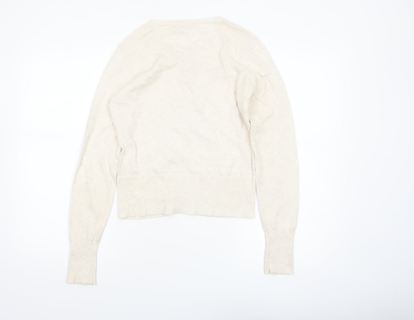 Oasis Women Ivory Cotton Long Sleeve Crew Neck Cardigan XS
