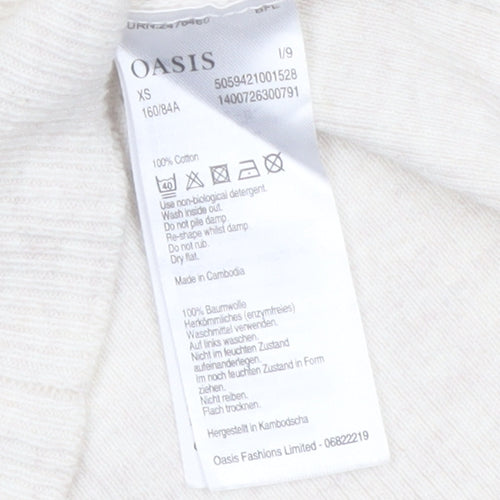Oasis Women Ivory Cotton Long Sleeve Crew Neck Cardigan XS