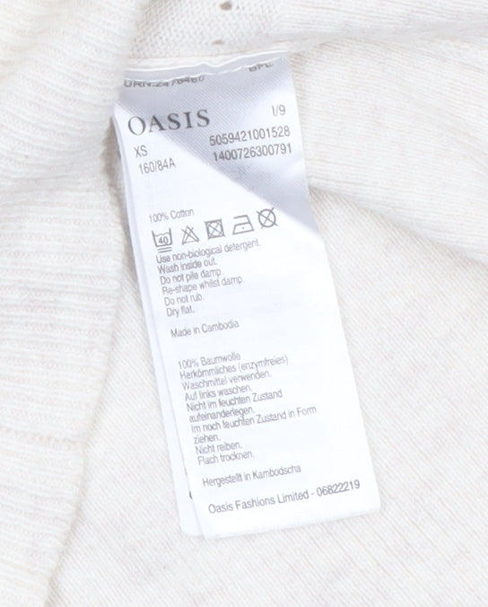 Oasis Women Ivory Cotton Long Sleeve Crew Neck Cardigan XS