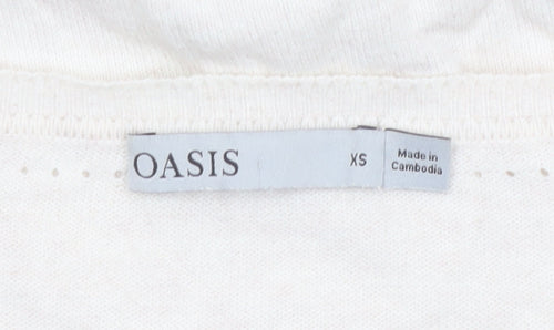 Oasis Women Ivory Cotton Long Sleeve Crew Neck Cardigan XS