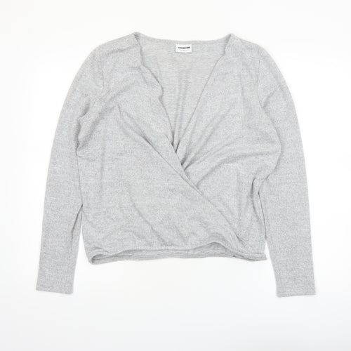 Noisy May Women's Grey Wrap Jersey Blouse Top Size M