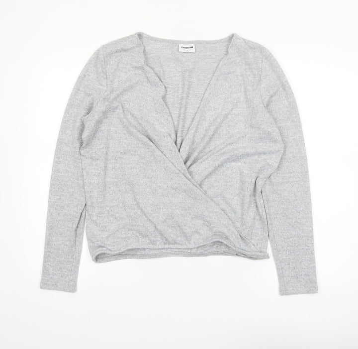 Noisy May Women's Grey Wrap Jersey Blouse Top Size M