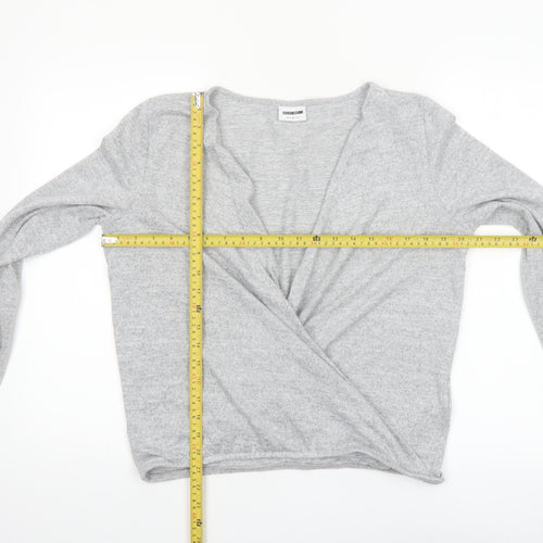 Noisy May Women's Grey Wrap Jersey Blouse Top Size M